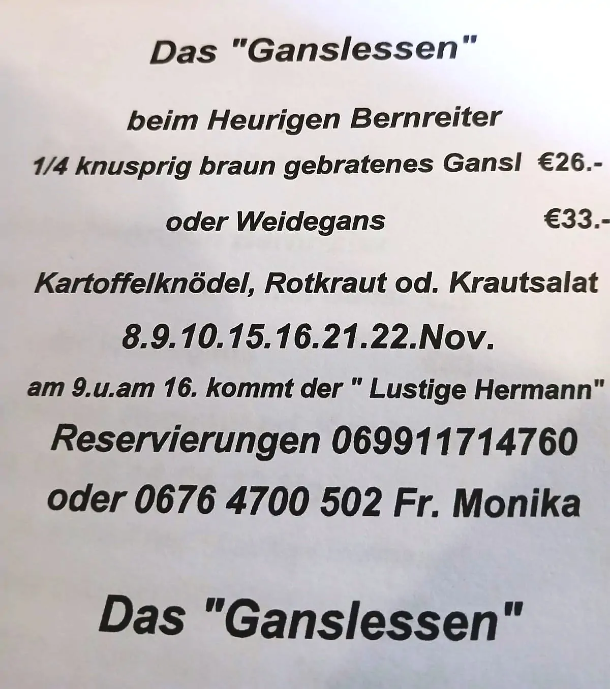 Ganslessen beim Heurigen und Weingut Bernreiter im November 2024.